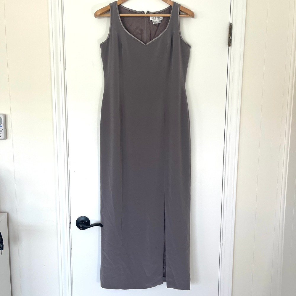 BOB MACKIE Vintage‎ V-neck Sleeveless Side Slit Long Evening Dress Gray Size 12